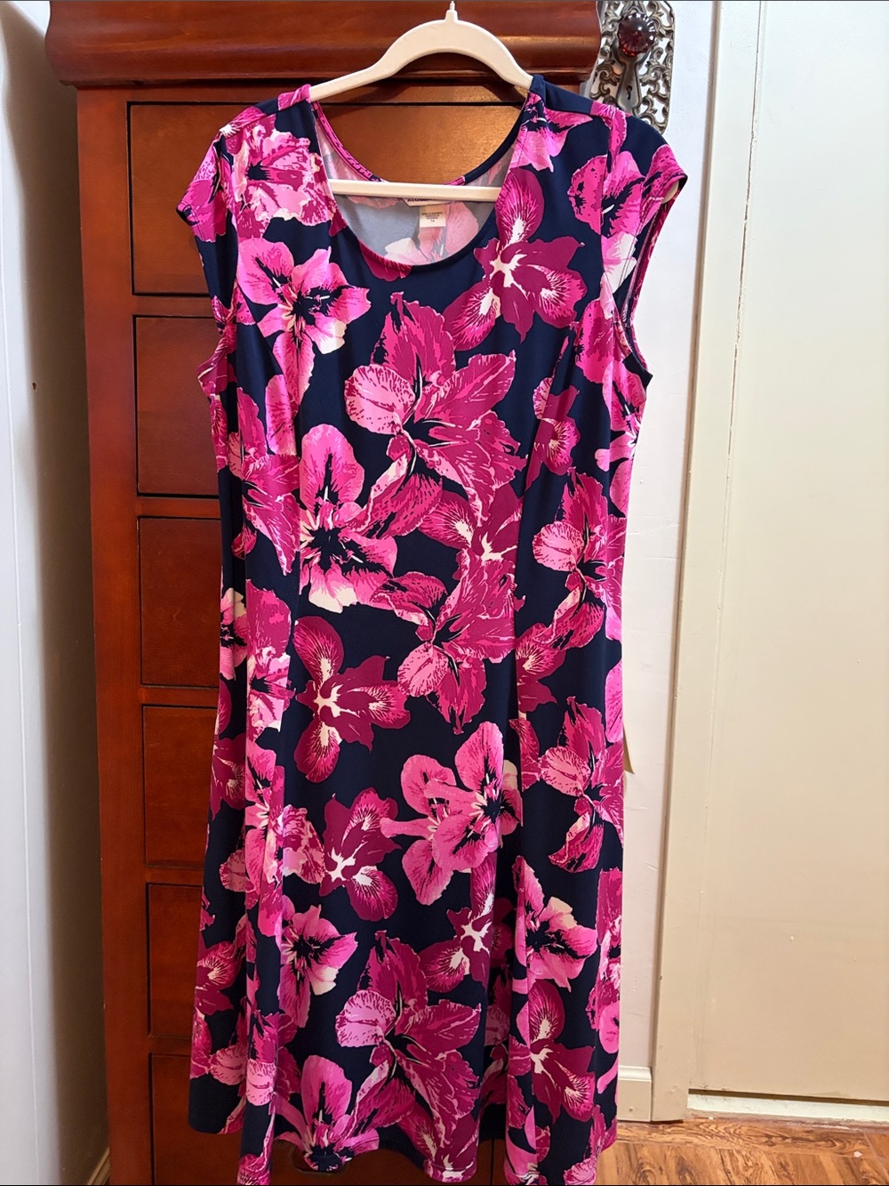 Allison Daley Navy Dress with Hot Pink Floral Print